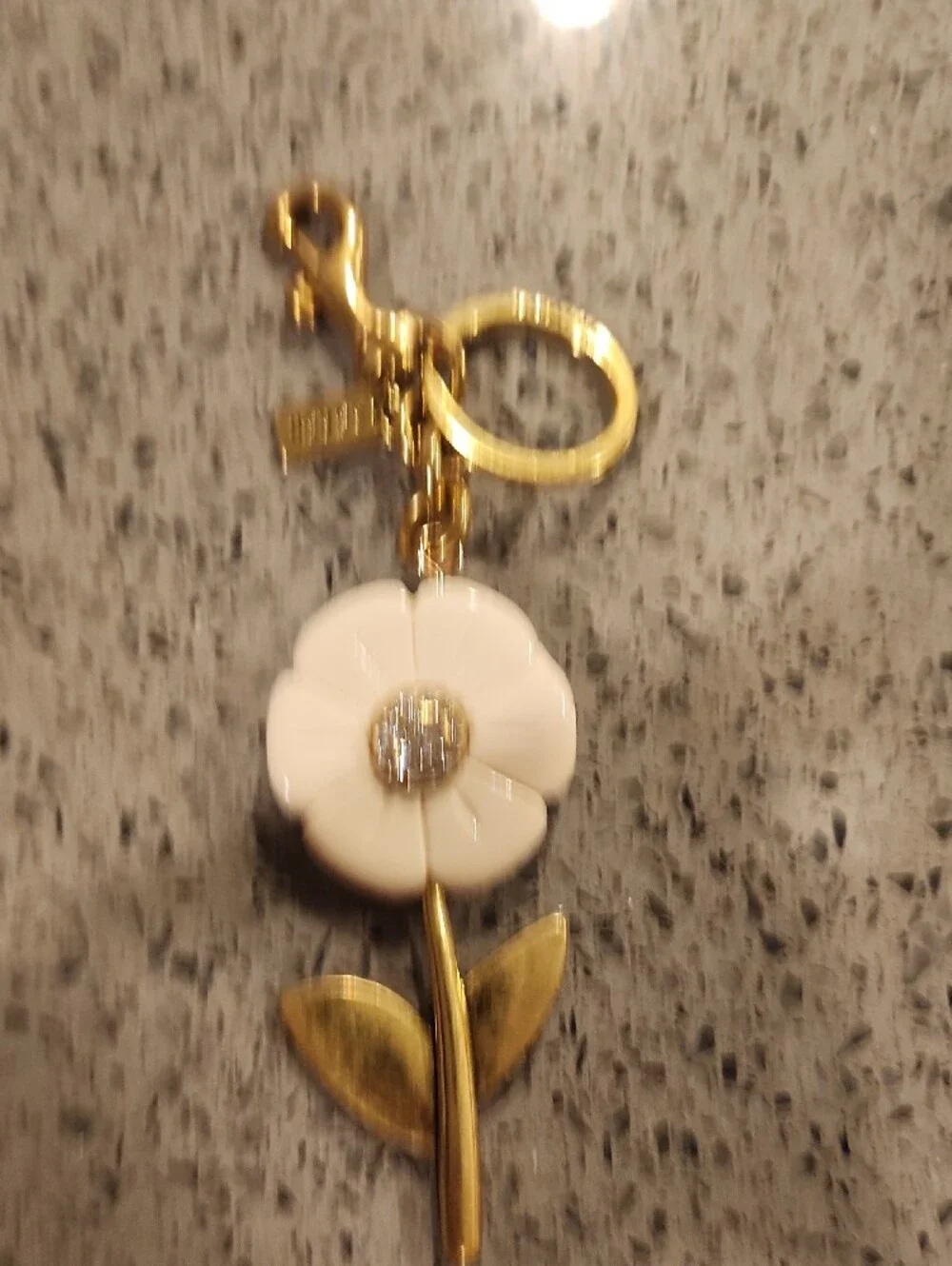 Coach Style Gold-Tone Floral Key Charm with Cream Enamel Flower
